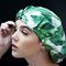 Cotone disponibile 100% del ODM della foglia della cuffia da doccia respirabile verde della stampa per capelli lunghi